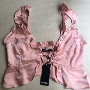 Pink Satin Crop Top